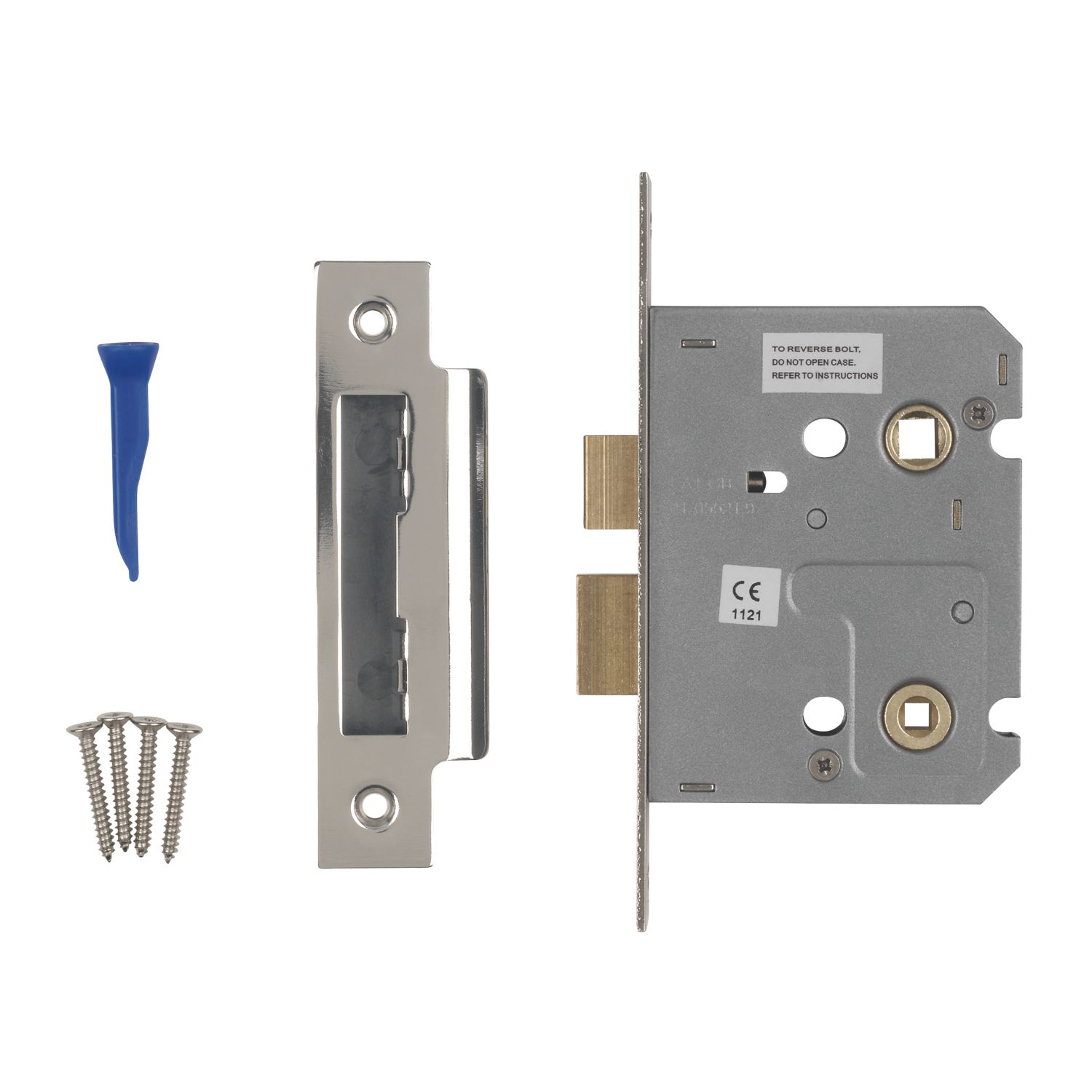 Smith & Locke Fire Rated Polished Chrome Bathroom Mortice Lock 76mm Case - 57mm Backset (1840G)