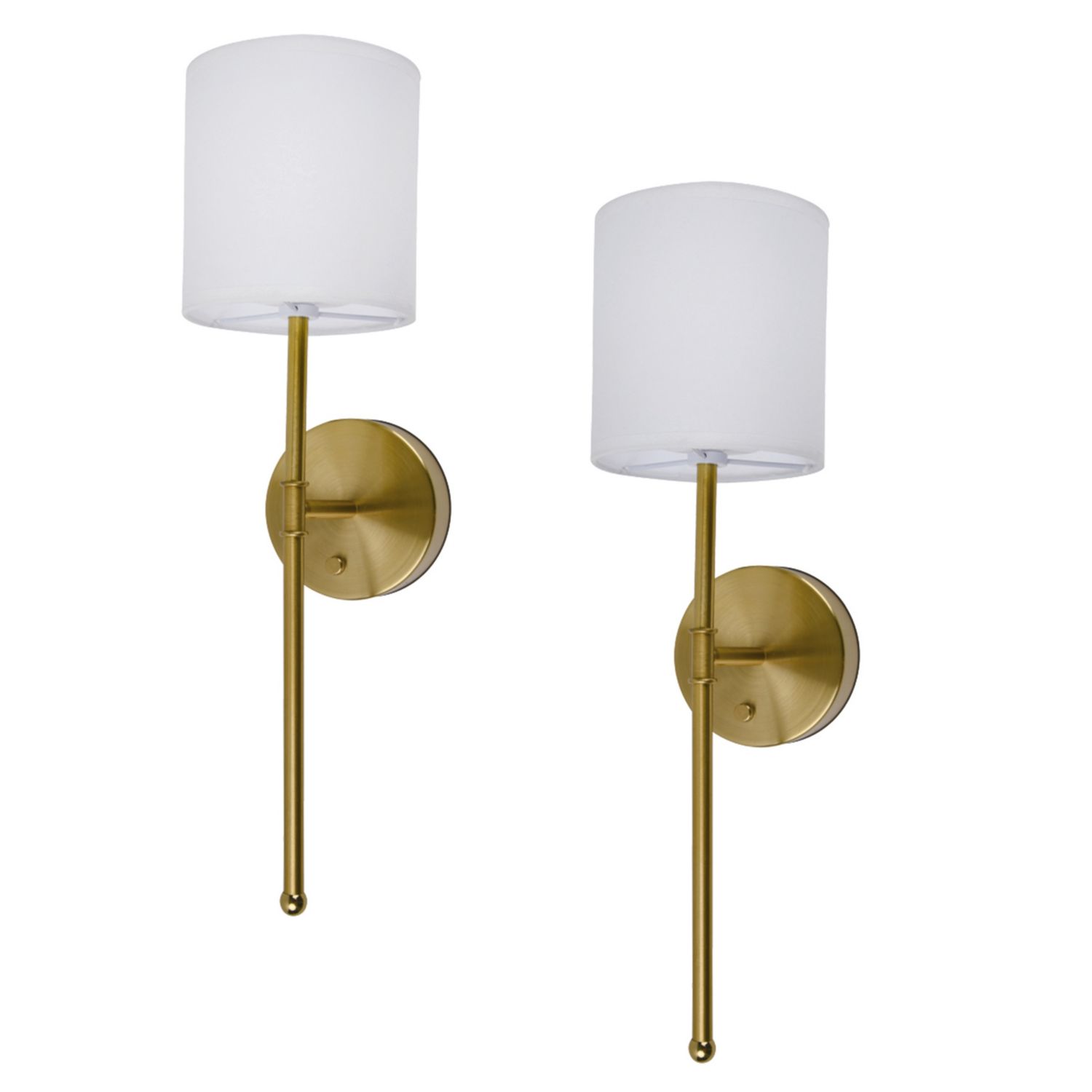 UME Multi Colour Rechargeable LED Gold Wall Lights with Drum Shade 4.9W 200lm 2 Pack (184EF)