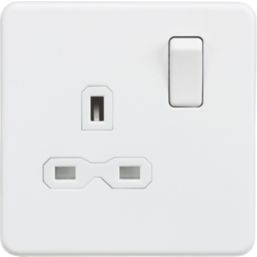 Knightsbridge  13A 1-Gang DP Switched Single Socket Matt White  with White Inserts