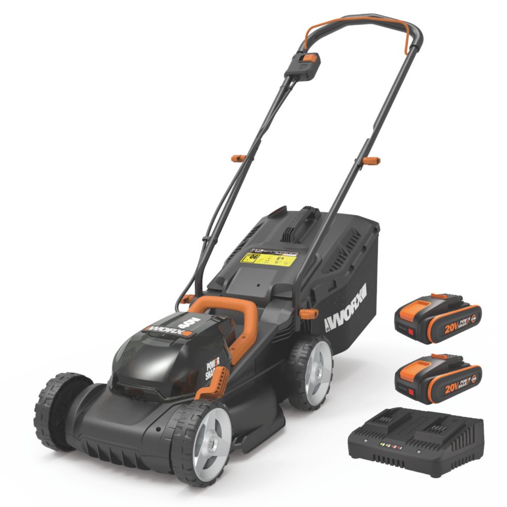 Worx WG779E.2 40V 2 x 2.0Ah Li-Ion PowerShare Cordless 34mm Lawn Mower ...