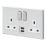MK Aspect 13A 2-Gang DP Switched Socket + 2A 2-Outlet Type A USB Charger Polished Chrome with White Inserts