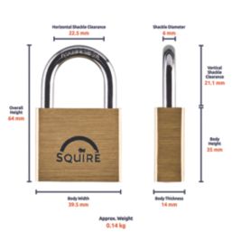 Squire LN4T Brass  All-Weather   Padlock 39.5mm 2 Pack