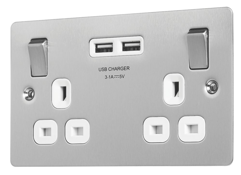 Brushed steel deals sockets with usb