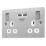 LAP  13A 2-Gang SP Switched Socket + 3.1A 15.5W 2-Outlet Type A USB Charger Brushed Stainless Steel with White Inserts