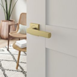 Cooke & Lewis Preder Lever on Rose Door Handles Pair Brushed Brass