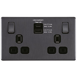 LAP  13A 2-Gang DP Switched Socket + 4.2A 2-Outlet Type A & C USB Charger Slate Grey with Black Inserts