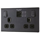 LAP  13A 2-Gang DP Switched Socket + 4.2A 2-Outlet Type A & C USB Charger Slate Grey with Black Inserts