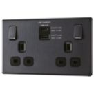 LAP  13A 2-Gang DP Switched Socket + 4.2A 15W 2-Outlet Type A & C USB Charger Slate Grey with Black Inserts