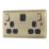 British General Nexus Metal 13A 2-Gang SP Switched Socket + 2.4A 22W 2-Outlet Type A & C USB Charger Antique Brass with Black Inserts
