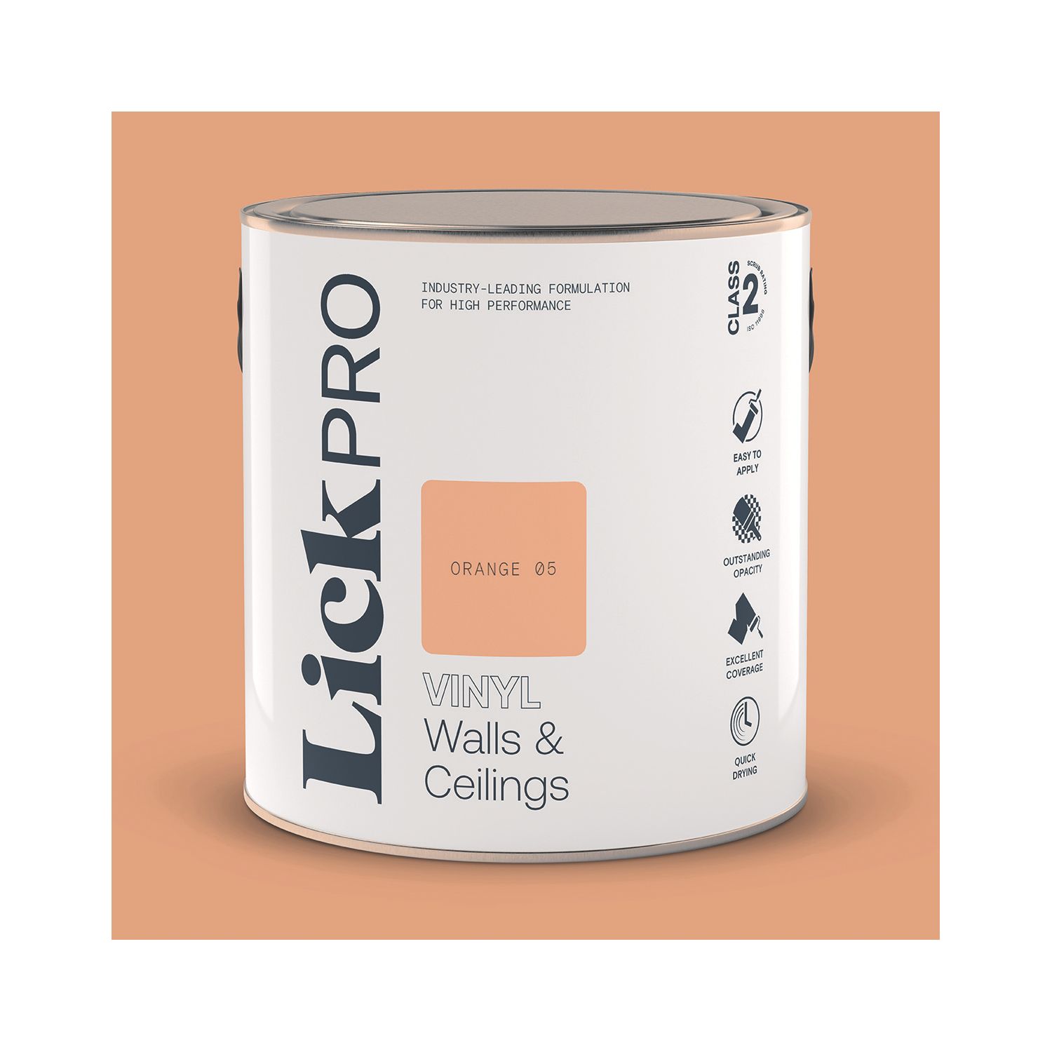 LickPro 2.5Ltr Orange 05 Vinyl Matt Emulsion Paint (186TM)
