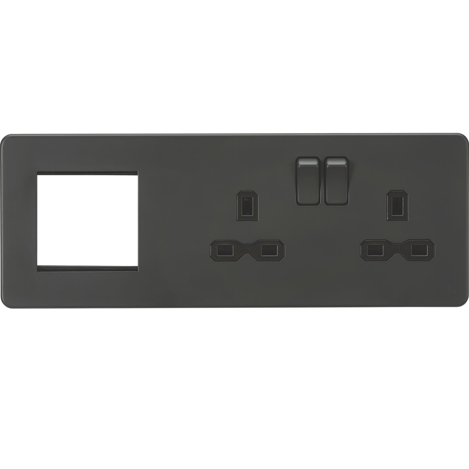 Knightsbridge 13A 2-Gang DP Combination Plate Anthracite with Black Inserts (186VF)