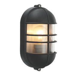Outdoor Oval Caged Bulkhead Wall Light Black