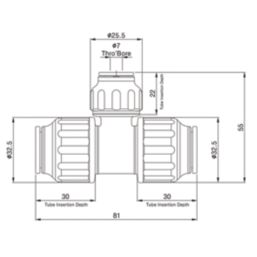 Flomasta  Plastic Push-Fit Reducing Tee 15mm x 15mm x 10mm