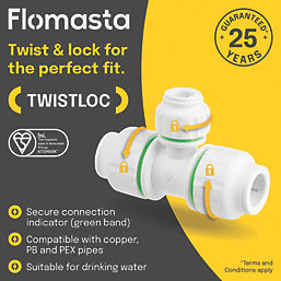 Flomasta Twistloc Plastic Push-Fit Reducing Tee 15mm x 15mm x 10mm