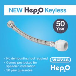 Hep2O Push-Fit Keyless Flexi Tap Connector 22mm x 3/4" x 300mm 2 Pack