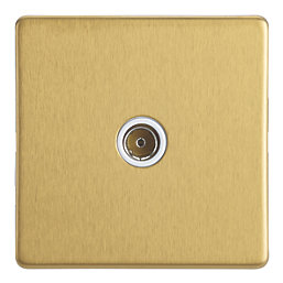 Contactum Lyric 1-Gang Isolated Female Coaxial TV Socket Brushed Brass with White Inserts