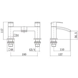 ETAL Kinlin Chrome 143mm Deck Mounted Lever 2 Tap Holes Bath Mixer Tap