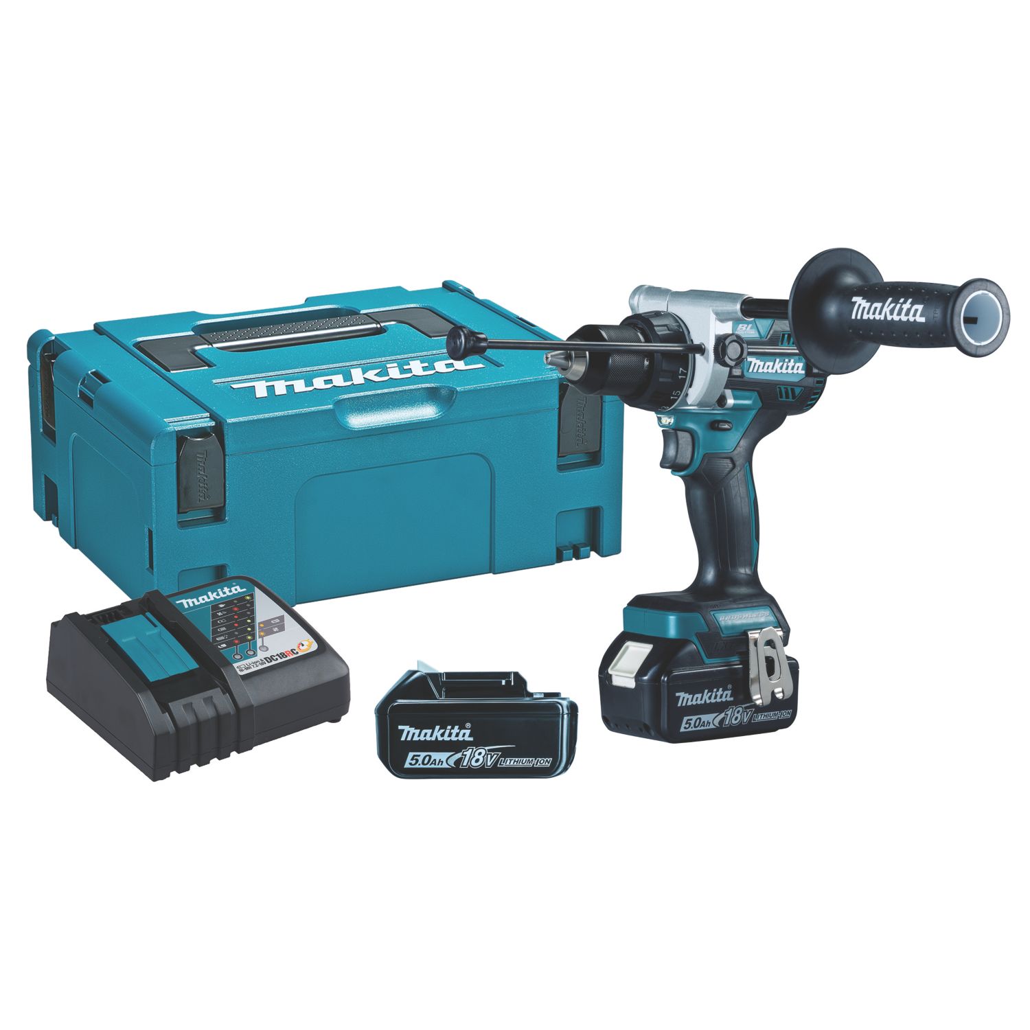 Makita DHP486RTJ 18V 2 x 5.0Ah Li-Ion LXT Brushless Cordless Combi Drill (188PV)