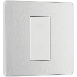 British General Evolve 1-Gang 2-Way LED Single Master Trailing Edge Touch Dimmer Switch  Brushed Steel with White Inserts