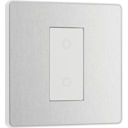 British General Evolve 1-Gang 2-Way LED Single Master Trailing Edge Touch Dimmer Switch  Brushed Steel with White Inserts