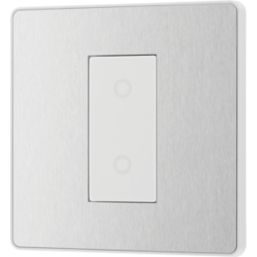 British General Evolve 1-Gang 2-Way LED Single Master Trailing Edge Touch Dimmer Switch  Brushed Steel with White Inserts