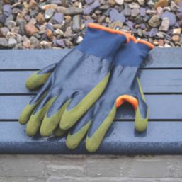 ClipGlove Warm 'n' Waterproof   Polyester & Latex Gardening Gloves Navy / Khaki Medium