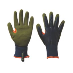 ClipGlove Warm 'n' Waterproof   Polyester & Latex Gardening Gloves Navy / Khaki Medium