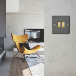 Varilight  10A 2-Gang 2-Way Light Switch  Graphite Grey with Colour-Matched Inserts