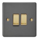 Varilight  10A 2-Gang 2-Way Light Switch  Graphite Grey with Colour-Matched Inserts