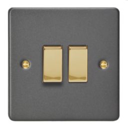 Varilight  10A 2-Gang 2-Way Light Switch  Graphite Grey with Colour-Matched Inserts