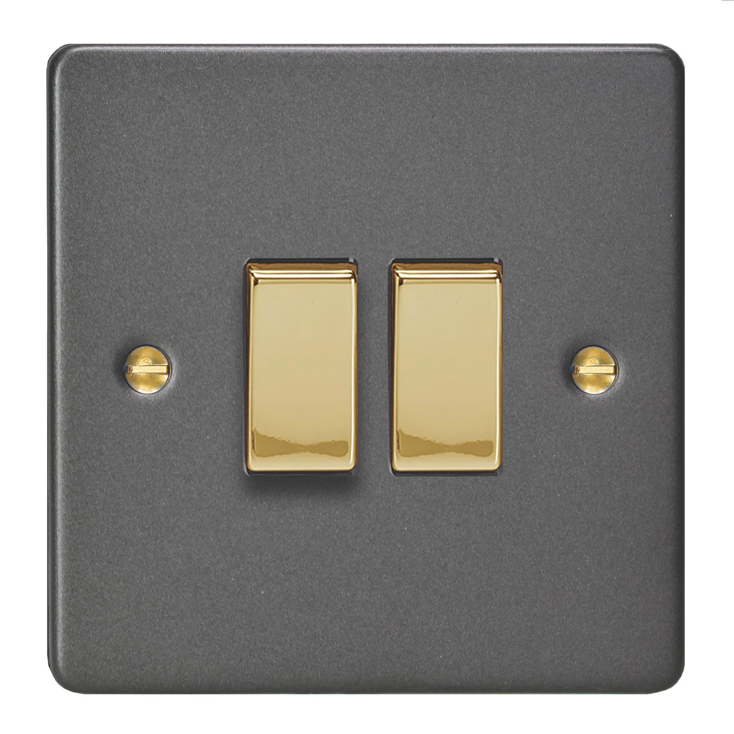 Varilight 10A 2-Gang 2-Way Light Switch Graphite Grey with Colour-Matched Inserts (188YT)