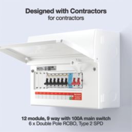 British General  12-Module 9-Way Part-Populated High Integrity Main Switch Consumer Unit with SPD