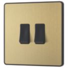 British General Evolve 20 A 16AX 2-Gang 2-Way Light Switch  Satin Brass with Black Inserts