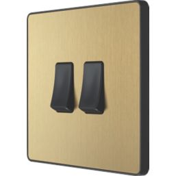 British General Evolve 20 A 16AX 2-Gang 2-Way Light Switch  Satin Brass with Black Inserts