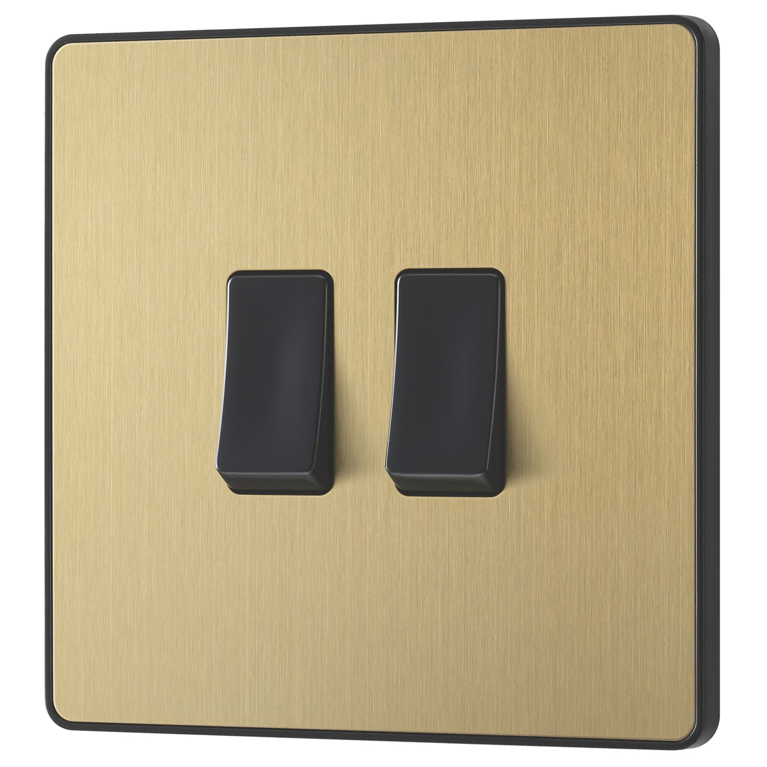 British General Evolve 20 A 16AX 2-Gang 2-Way Light Switch Satin Brass with Black Inserts (189PY)