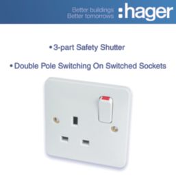Hager Sollysta WMSS81 13A 1-Gang 2P+E Switched Socket White