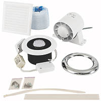 Xpelair Airline ALL100T 100mm Axial Inline Bathroom Shower Extractor Fan Kit With LED Light with Timer White / Chrome 220-240V