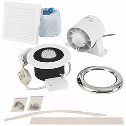 Xpelair Airline ALL100T 4" Axial Inline Bathroom Shower Extractor Fan Kit With LED Light with Timer White / Chrome 220-240V