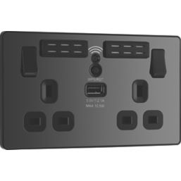 British General Evolve 13A 2-Gang SP Switched Socket With WiFi Extender + 2.1A 10.5W 1-Outlet Type A USB Charger Black Chrome with Black Inserts