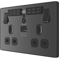 British General Evolve 13A 2-Gang SP Switched Double Socket With WiFi Extender + 2.1A 1-Outlet Type A USB Charger Black with Black Inserts