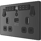 British General Evolve 13A 2-Gang SP Switched Double Socket With WiFi Extender + 2.1A 1-Outlet Type A USB Charger Black with Black Inserts