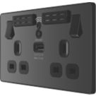 British General Evolve 13A 2-Gang SP Switched Double Socket With WiFi Extender + 2.1A 10.5W 1-Outlet Type A USB Charger Black Chrome with Black Inserts
