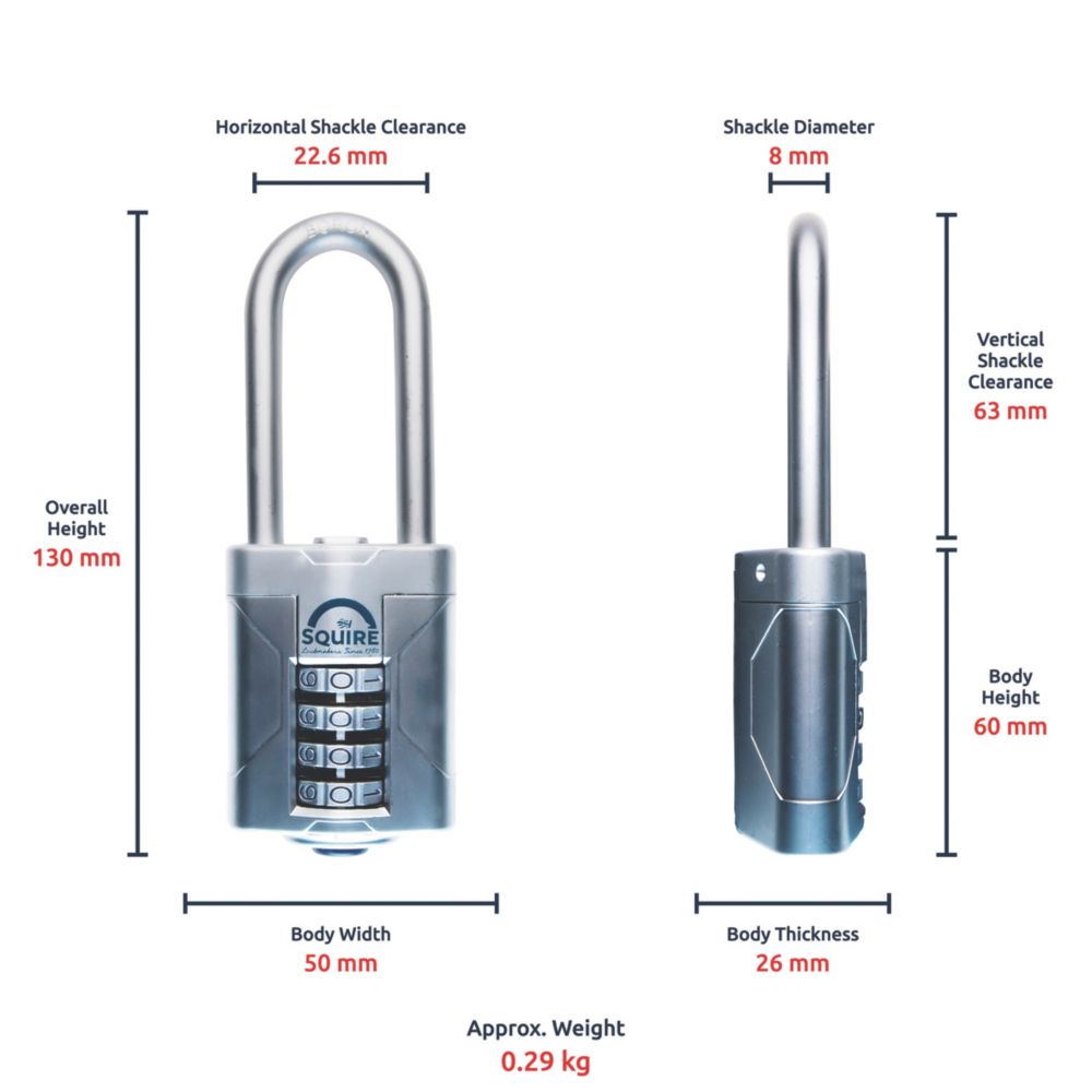 Squire Vulcan Weatherproof Long Shackle Combination High Security