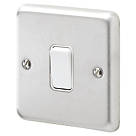 MK Albany Plus 10AX 1-Gang 2-Way Switch   Brushed Stainless Steel with White Inserts