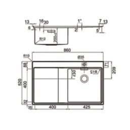 Clearwater Xeron 1 Bowl Stainless Steel Kitchen Sink with LH Single Drainer Brushed Steel 860mm x 520mm
