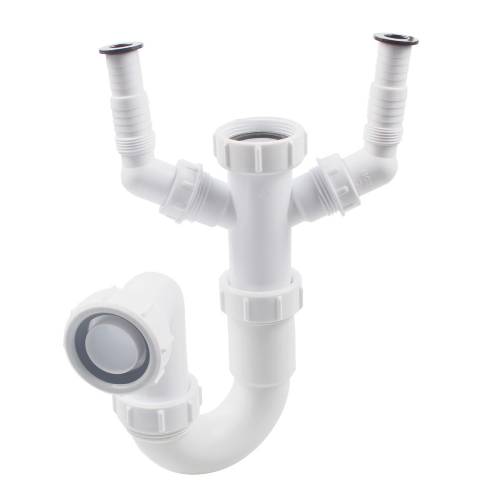 Flomasta P Trap w/ Dual Appliance Inlet White 48mm - Screwfix