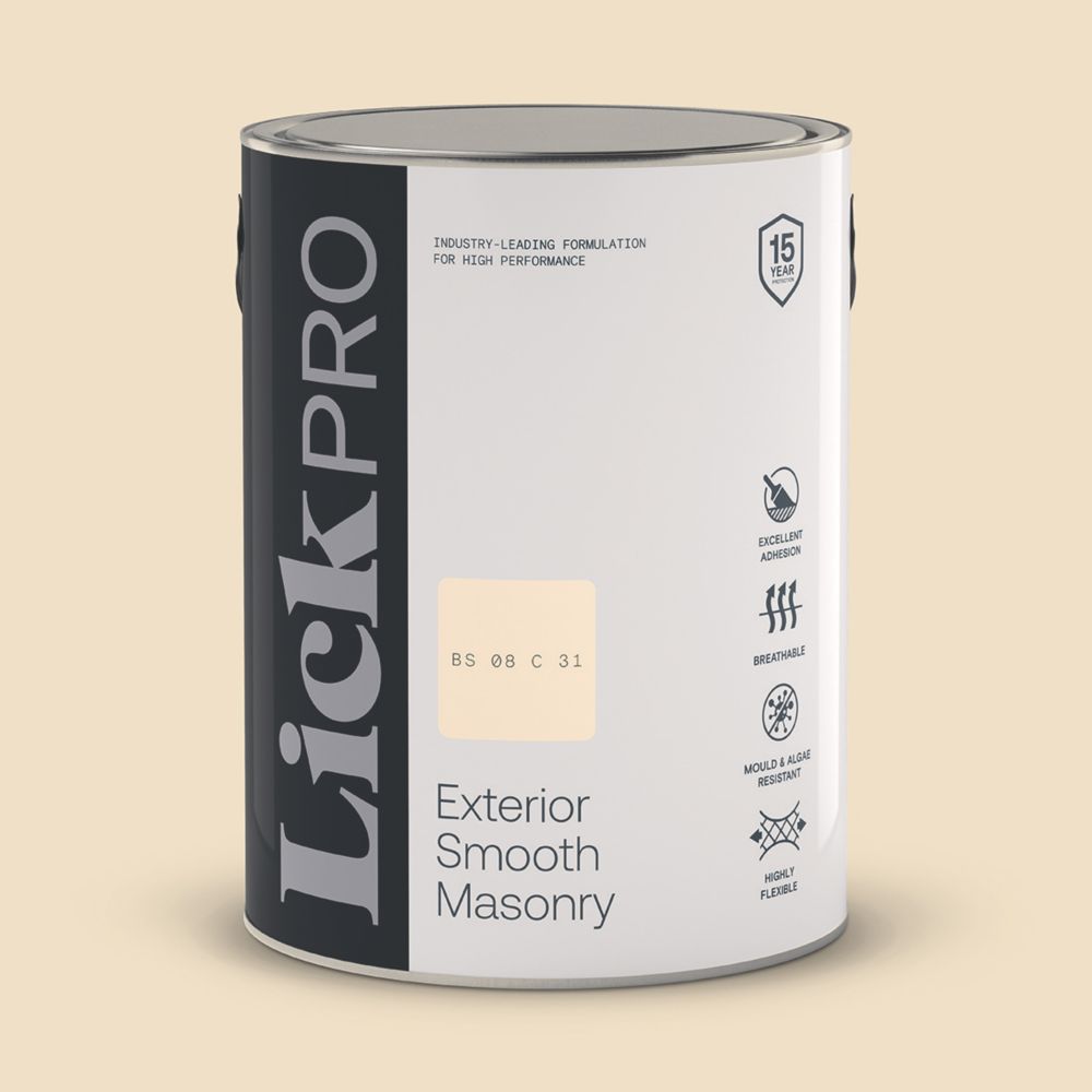 LickPro 5Ltr Smooth Cream BS 08 C 31 Masonry Paint Screwfix