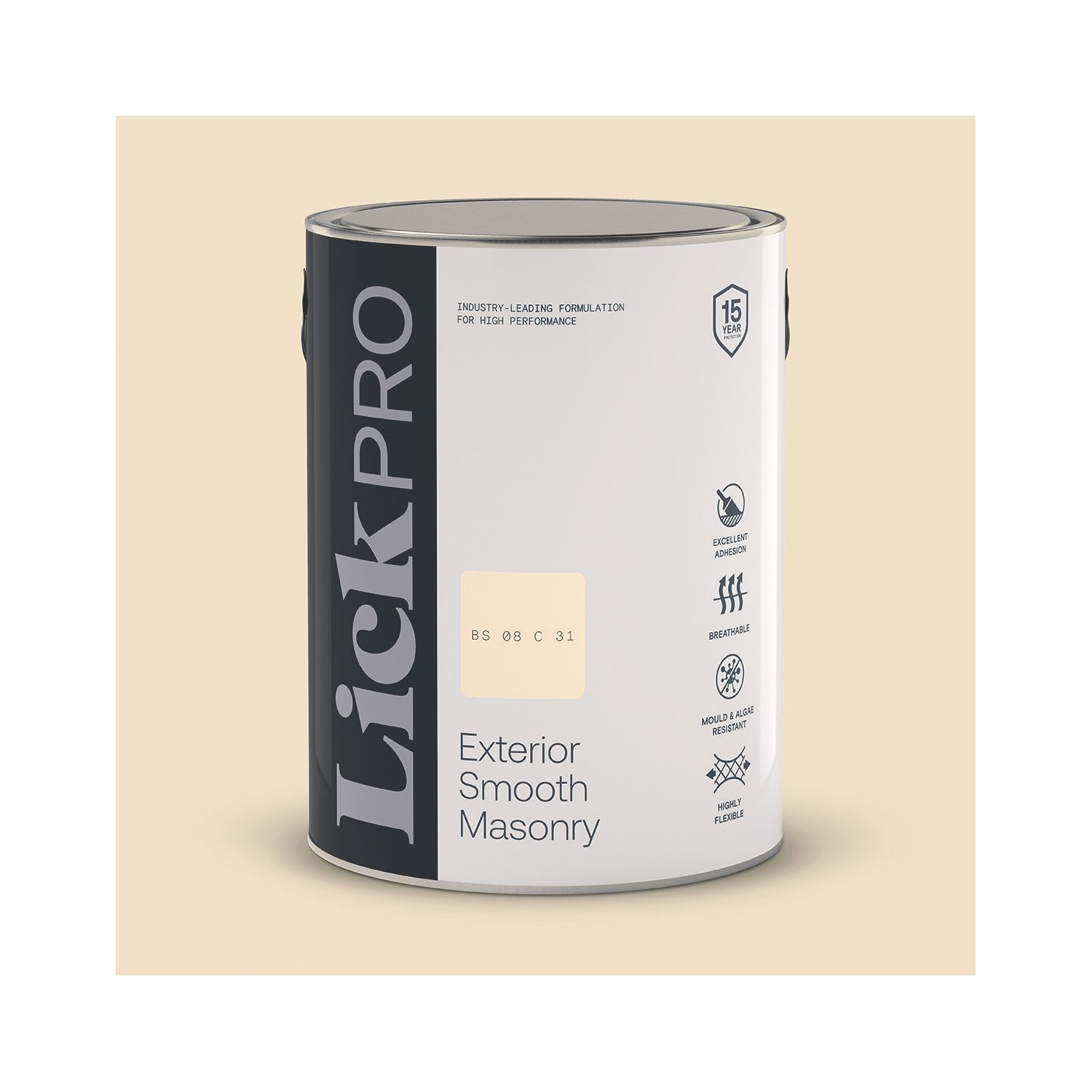 LickPro 5Ltr Smooth Cream BS 08 C 31 Masonry Paint (191TM)