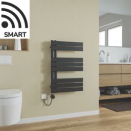 Azur 750mm x 500mm 1024BTU Black Flat Electric Towel Radiator