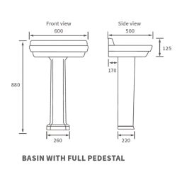 Traditional Basin with Pedestal 2 Tap Holes 600mm